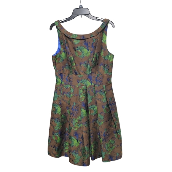 Eva Franco Dresses & Skirts - Eva Franco Brown Green Abstract Sleeveless Fit & Flare Mini Dress Womens Size 12